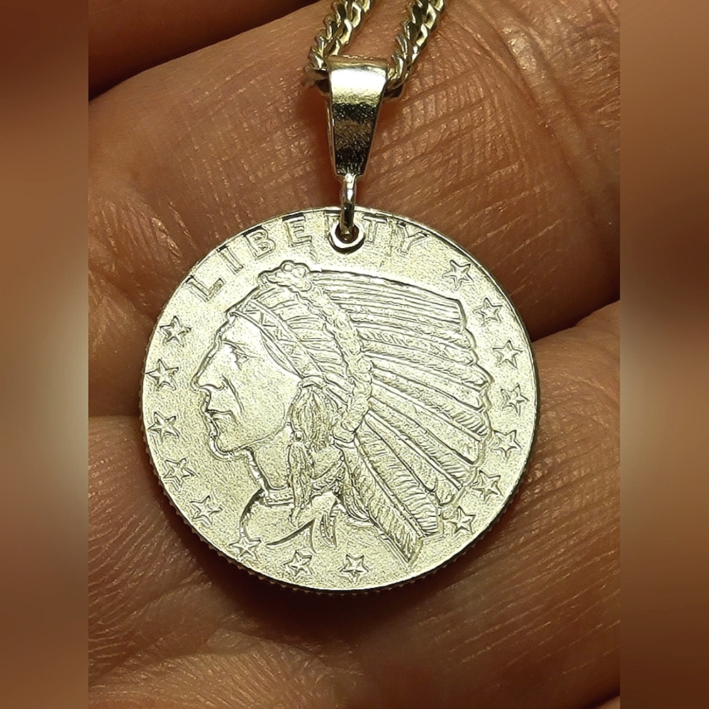 .999 Silver Handmade Pendant Native American Indian / Bald Eagle 25mm